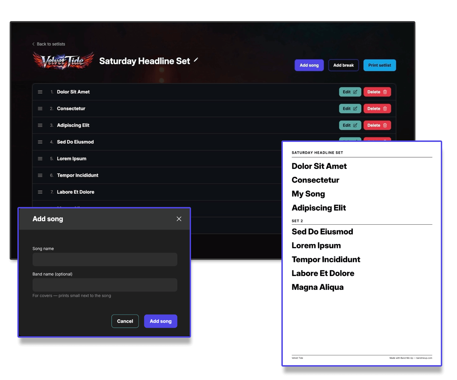 Free setlist maker for bands - Band Me Up